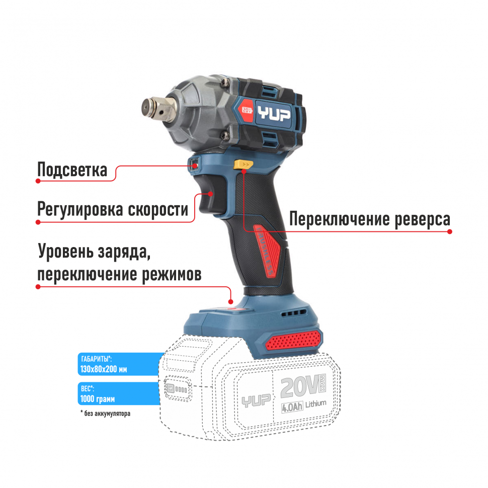 Ударный гайковерт 350 Нм. 20В, YUPAI 